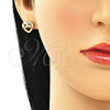 Oro Laminado Earring and Pendant Adult Set, Gold Filled Style Heart and Love Design, with Garnet and White Micro Pave, Polished, Golden Finish, 10.156.0282.1