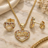 Oro Laminado Earring and Pendant Adult Set, Gold Filled Style Heart and Love Design, with Garnet and White Micro Pave, Polished, Golden Finish, 10.156.0282.1