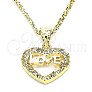 Gold Filled Necklace — Pendant Necklace Heart and Love Design with White — main product view — SKU 136063 | Oro Laminado collar — Pendant Necklace corazón and Love diseño with blanco — SKU 136063