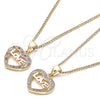 Oro Laminado Pendant Necklace, Gold Filled Style Heart and Love Design, with White Micro Pave, Polished, Golden Finish, 04.156.0345.20 (20 Inches Length)