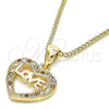 Oro Laminado Pendant Necklace, Gold Filled Style Heart and Love Design, with Garnet and White Micro Pave, Polished, Golden Finish, 04.156.0345.1.20 (20 Inches Length)