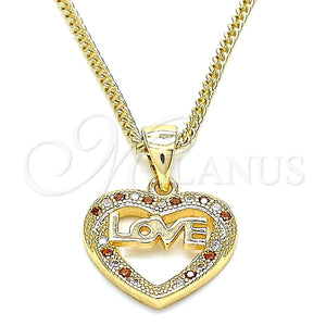 Gold Filled Necklace — Pendant Necklace Heart and Love Design with Garnet — main product view — SKU 136064 | Oro Laminado collar — Pendant Necklace corazón and Love diseño with Garnet — SKU 136064