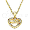 Oro Laminado Pendant Necklace, Gold Filled Style Heart and Love Design, with Garnet and White Micro Pave, Polished, Golden Finish, 04.156.0345.1.20 (20 Inches Length)