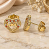 Oro Laminado Stud Earring, Gold Filled Style Heart and Love Design, with Garnet and White Micro Pave, Polished, Golden Finish, 02.156.0389.1