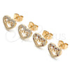 Oro Laminado Stud Earring, Gold Filled Style Heart and Love Design, with Garnet and White Micro Pave, Polished, Golden Finish, 02.156.0389.1