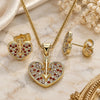 Oro Laminado Earring and Pendant Adult Set, Gold Filled Style Heart Design, with Garnet and White Micro Pave, Polished, Golden Finish, 10.156.0149.2