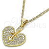 Oro Laminado Pendant Necklace, Gold Filled Style Heart Design, with White Micro Pave, Polished, Golden Finish, 04.156.0346.20 (20 Inches Length)