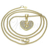 Oro Laminado Pendant Necklace, Gold Filled Style Heart Design, with White Micro Pave, Polished, Golden Finish, 04.156.0346.20 (20 Inches Length)
