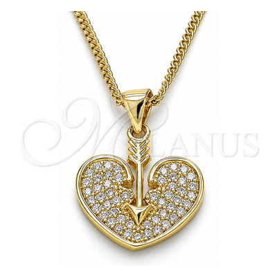 Oro Laminado Pendant Necklace, Gold Filled Style Heart Design, with White Micro Pave, Polished, Golden Finish, 04.156.0346.20 (20 Inches Length)