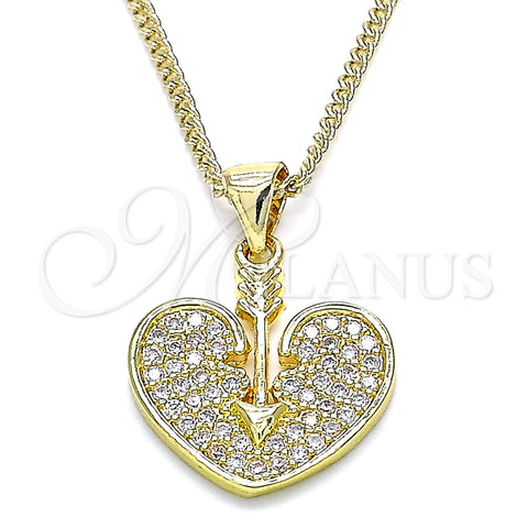 Oro Laminado Pendant Necklace, Gold Filled Style Heart Design, with White Micro Pave, Polished, Golden Finish, 04.156.0346.20 (20 Inches Length)