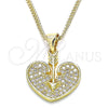 Oro Laminado Pendant Necklace, Gold Filled Style Heart Design, with White Micro Pave, Polished, Golden Finish, 04.156.0346.20 (20 Inches Length)