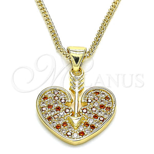 Gold Filled Necklace — Pendant Necklace Heart Design with Garnet and White — main product view — SKU 136070 | Oro Laminado collar — Pendant Necklace corazón diseño with Garnet and blanco — SKU 136070