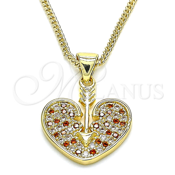 Oro Laminado Pendant Necklace, Gold Filled Style Heart Design, with Garnet and White Micro Pave, Polished, Golden Finish, 04.156.0346.1.20 (20 Inches Length)