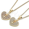 Oro Laminado Pendant Necklace, Gold Filled Style Heart Design, with Garnet and White Micro Pave, Polished, Golden Finish, 04.156.0346.1.20 (20 Inches Length)