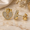 Oro Laminado Stud Earring, Gold Filled Style Heart Design, with White Micro Pave, Polished, Golden Finish, 02.156.0480