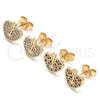 Oro Laminado Stud Earring, Gold Filled Style Heart Design, with White Micro Pave, Polished, Golden Finish, 02.156.0480