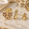 Oro Laminado Stud Earring, Gold Filled Style Heart Design, with Garnet and White Micro Pave, Polished, Golden Finish, 02.156.0480.1