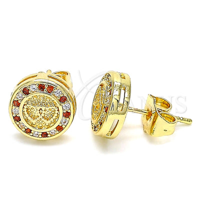 Oro Laminado Stud Earring, Gold Filled Style Heart Design, with Garnet and White Micro Pave, Polished, Golden for wholesale, main product view