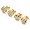 Oro Laminado Stud Earring, Gold Filled Style Heart Design, with Garnet and White Micro Pave, Polished, Golden Finish, 02.156.0481.1