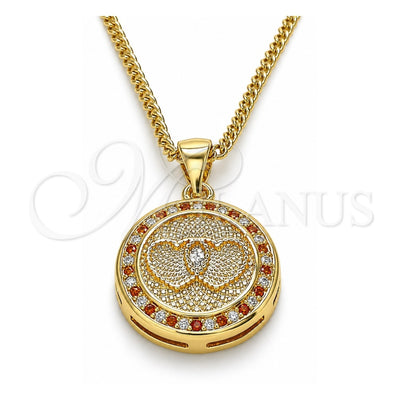 Oro Laminado Pendant Necklace, Gold Filled Style Heart Design, with Garnet and White Micro Pave, Polished, Golden Finish, 04.156.0347.1.20 (20 Inches Length)