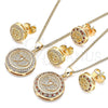 Oro Laminado Earring and Pendant Adult Set, Gold Filled Style Heart Design, with Garnet and White Micro Pave, Polished, Golden Finish, 10.156.0153.2
