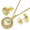 Oro Laminado Earring and Pendant Adult Set, Gold Filled Style Heart Design, with Garnet and White Micro Pave, Polished, Golden Finish, 10.156.0155.2