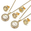 Oro Laminado Earring and Pendant Adult Set, Gold Filled Style Heart Design, with Garnet and White Micro Pave, Polished, Golden Finish, 10.156.0155.2