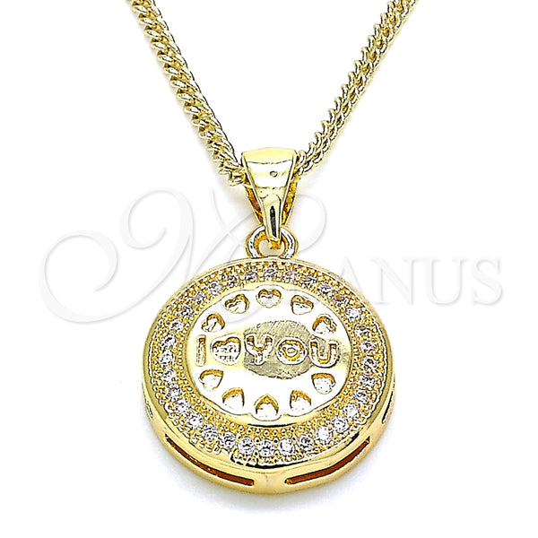 Oro Laminado Pendant Necklace, Gold Filled Style Heart Design, with White Micro Pave, Polished, Golden Finish, 04.156.0348.20 (20 Inches Length)