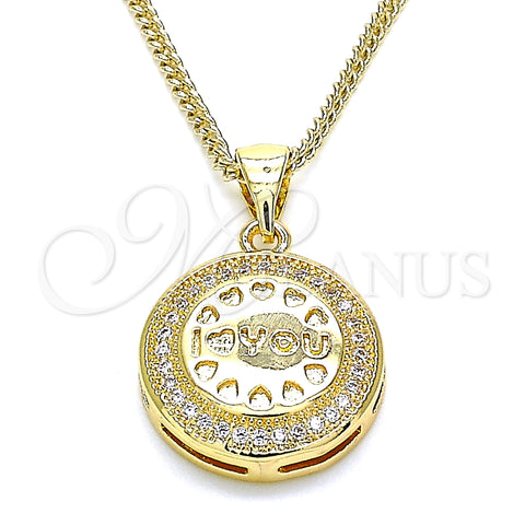 Oro Laminado Pendant Necklace, Gold Filled Style Heart Design, with White Micro Pave, Polished, Golden Finish, 04.156.0348.20 (20 Inches Length)