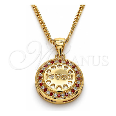 Oro Laminado Pendant Necklace, Gold Filled Style Heart Design, with Garnet and White Micro Pave, Polished, Golden Finish, 04.156.0348.1.20 (20 Inches Length)