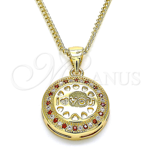Oro Laminado Pendant Necklace, Gold Filled Style Heart Design, with Garnet and White Micro Pave, Polished, Golden Finish, 04.156.0348.1.20 (20 Inches Length)