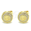 Oro Laminado Stud Earring, Gold Filled Style Heart Design, with White Micro Pave, Polished, Golden Finish, 02.156.0482