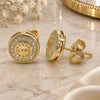 Oro Laminado Stud Earring, Gold Filled Style Heart Design, with White Micro Pave, Polished, Golden Finish, 02.156.0482