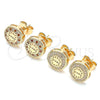 Oro Laminado Stud Earring, Gold Filled Style Heart Design, with White Micro Pave, Polished, Golden Finish, 02.156.0482