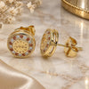 Oro Laminado Stud Earring, Gold Filled Style Heart Design, with Garnet and White Micro Pave, Polished, Golden Finish, 02.156.0482.1