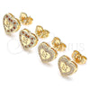 Oro Laminado Stud Earring, Gold Filled Style Heart and Love Design, with Garnet and White Micro Pave, Polished, Golden Finish, 02.156.0483.1