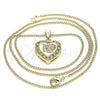 Oro Laminado Pendant Necklace, Gold Filled Style Heart and Love Design, with Garnet and White Micro Pave, Polished, Golden Finish, 04.156.0349.1.20 (20 Inches Length)