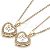 Oro Laminado Pendant Necklace, Gold Filled Style Heart and Love Design, with Garnet and White Micro Pave, Polished, Golden Finish, 04.156.0349.1.20 (20 Inches Length)