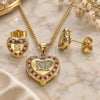 Oro Laminado Earring and Pendant Adult Set, Gold Filled Style Heart and Love Design, with Garnet and White Micro Pave, Polished, Golden Finish, 10.156.0157.2
