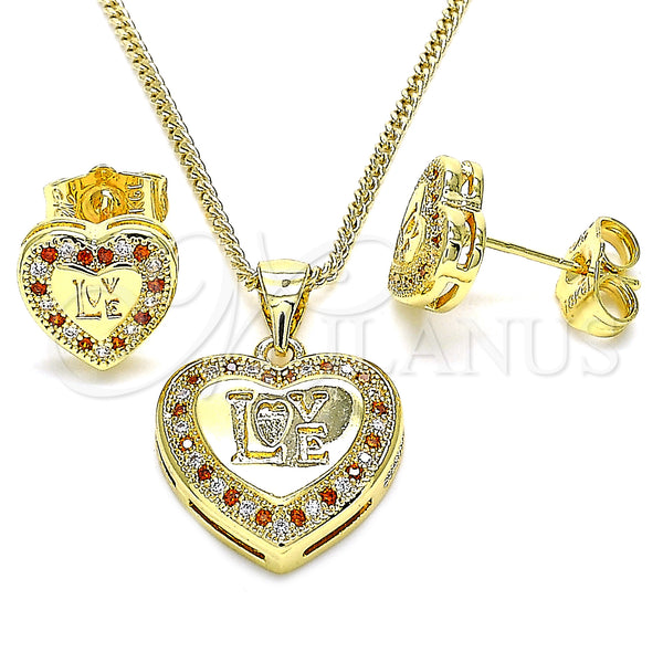 Gold Filled Ring — Earring and Pendant Adult Set Heart and Love — main product view — SKU 136087 | Oro Laminado anillo — Earring and Pendant Adult Set corazón and Love — SKU 136087