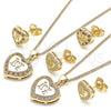 Oro Laminado Earring and Pendant Adult Set, Gold Filled Style Heart and Love Design, with Garnet and White Micro Pave, Polished, Golden Finish, 10.156.0157.2