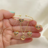 Oro Laminado Earring and Pendant Children Set, Gold Filled Style Heart and Lock Design, with Multicolor Micro Pave, Polished, Golden Finish, 06.210.0026.1