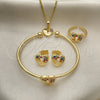 Oro Laminado Earring and Pendant Children Set, Gold Filled Style Heart and Lock Design, with Multicolor Micro Pave, Polished, Golden Finish, 06.210.0026.1