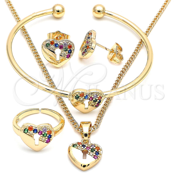 Gold Filled Ring — Earring and Pendant Children Set Heart and Lock — main product view — SKU 136089 | Oro Laminado anillo — Earring and Pendant Children Set corazón and Lock — SKU 136089