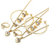 Oro Laminado Earring and Pendant Children Set, Gold Filled Style Heart and Lock Design, with Multicolor Micro Pave, Polished, Golden Finish, 06.210.0026.1