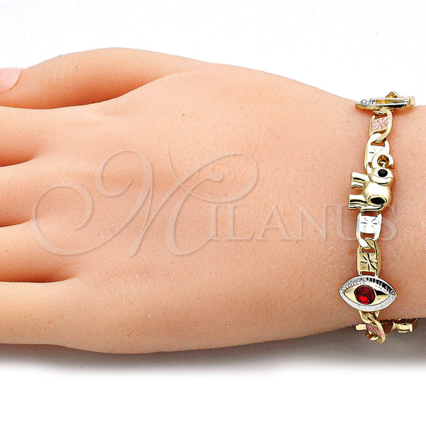 Gold Filled Bracelet — Fancy Bracelet Elephant and Evil Eye Design with — alternate product view — SKU 136094 | Oro Laminado brazalete — elegante Bracelet Elephant and Evil Eye diseño with — SKU 136094