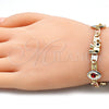 Oro Laminado Fancy Bracelet, Gold Filled Style Elephant and Evil Eye Design, with Garnet and Black Crystal, Polished, Tricolor, 03.380.0004.08 (05 MM Thickness, 8 Inches Length)