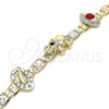 Oro Laminado Fancy Bracelet, Gold Filled Style Elephant and Evil Eye Design, with Garnet and Black Crystal, Polished, Tricolor, 03.380.0004.08 (05 MM Thickness, 8 Inches Length)
