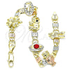 Oro Laminado Fancy Bracelet, Gold Filled Style Elephant and Evil Eye Design, with Garnet and Black Crystal, Polished, Tricolor, 03.380.0004.08 (05 MM Thickness, 8 Inches Length)