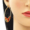 Oro Laminado Large Hoop, Gold Filled Style Heart Design, with Garnet Crystal, Diamond Cutting Finish, Golden Finish, 02.380.0002.1.50